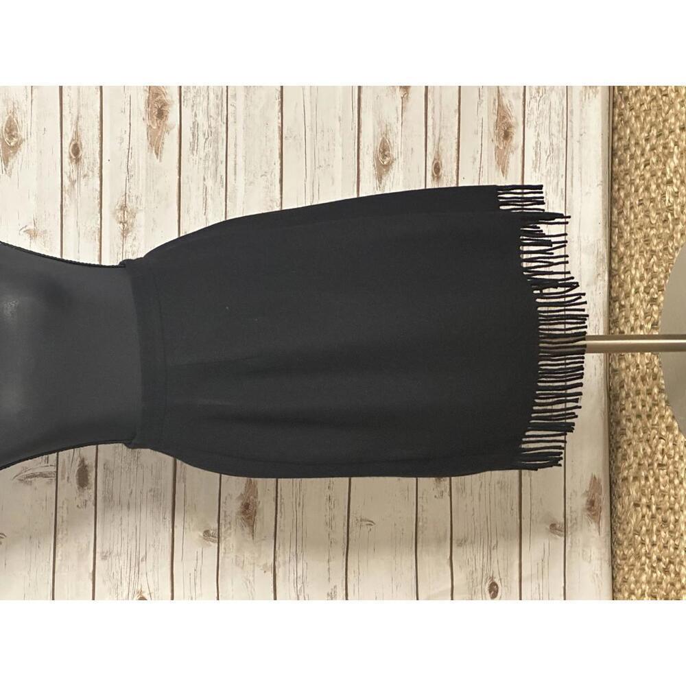 Vintage Carlisle office siren black wool wrap fringe pencil skirt Size 2